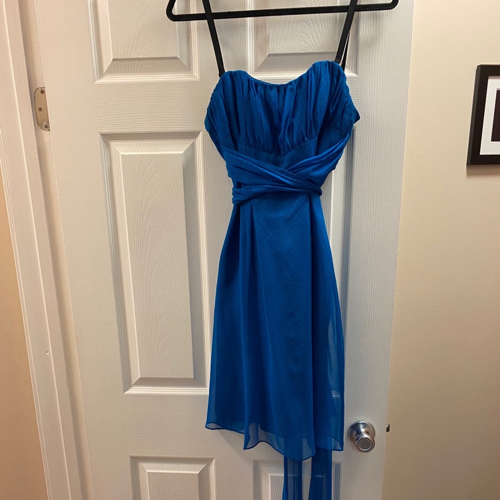 Silk chiffon blue and black polka dot dress